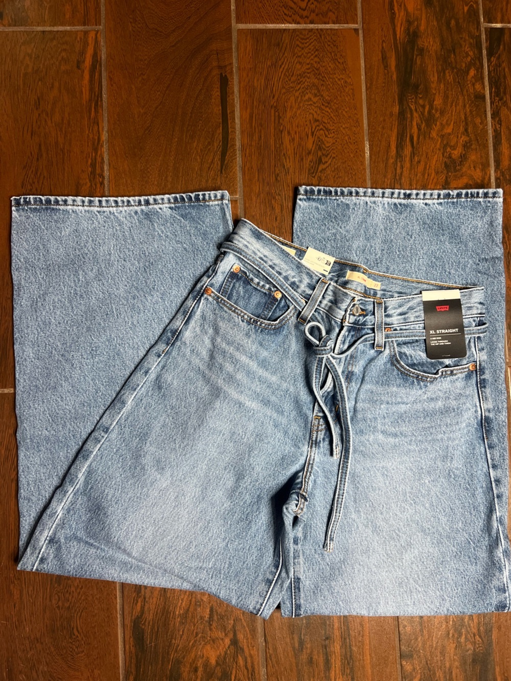 Levi’s Premium XL Straight Mid Rise Front Tie Wide Leg Denim Jeans Size 27